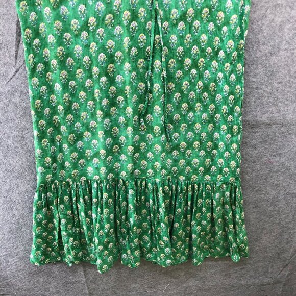 Zara Maxi Dress Womens XS Green Boho Print Ruffle Short Sleeve V-Neck Relaxed - Picture 4 of 10